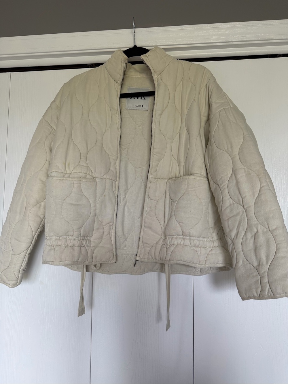 Zara Cream Quilted Puffer Jacket